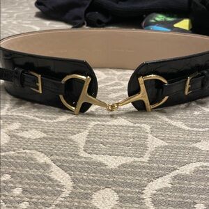 Elegant Black Leather Belt with Gold Buckle